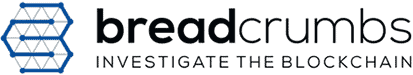 Logo for Breadcrumbs featuring a blue hexagonal geometric design on the left and the text breadcrumbs with INVESTIGATE THE BLOCKCHAIN underneath on the right.