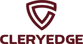 A stylized maroon shield with a curved line inside, above the word CLERYEDGE in bold, uppercase maroon letters on a light background.