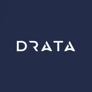 White text on a dark blue background spelling DRATA in a modern, geometric font.
