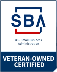 SBA logo with the text U.S. Small Business Administration above a blue banner that reads Veteran-Owned Certified.